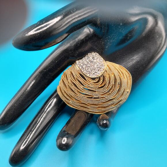 Vintage Craft Seashell Rhinestone Brooch, 1970s, 1 3/4" - Picture 6 of 12